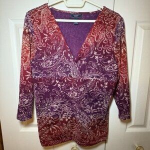 Chaps Denim Y2K Paisley Babydoll Top Women’s‎ XL Vintage Office Career Business